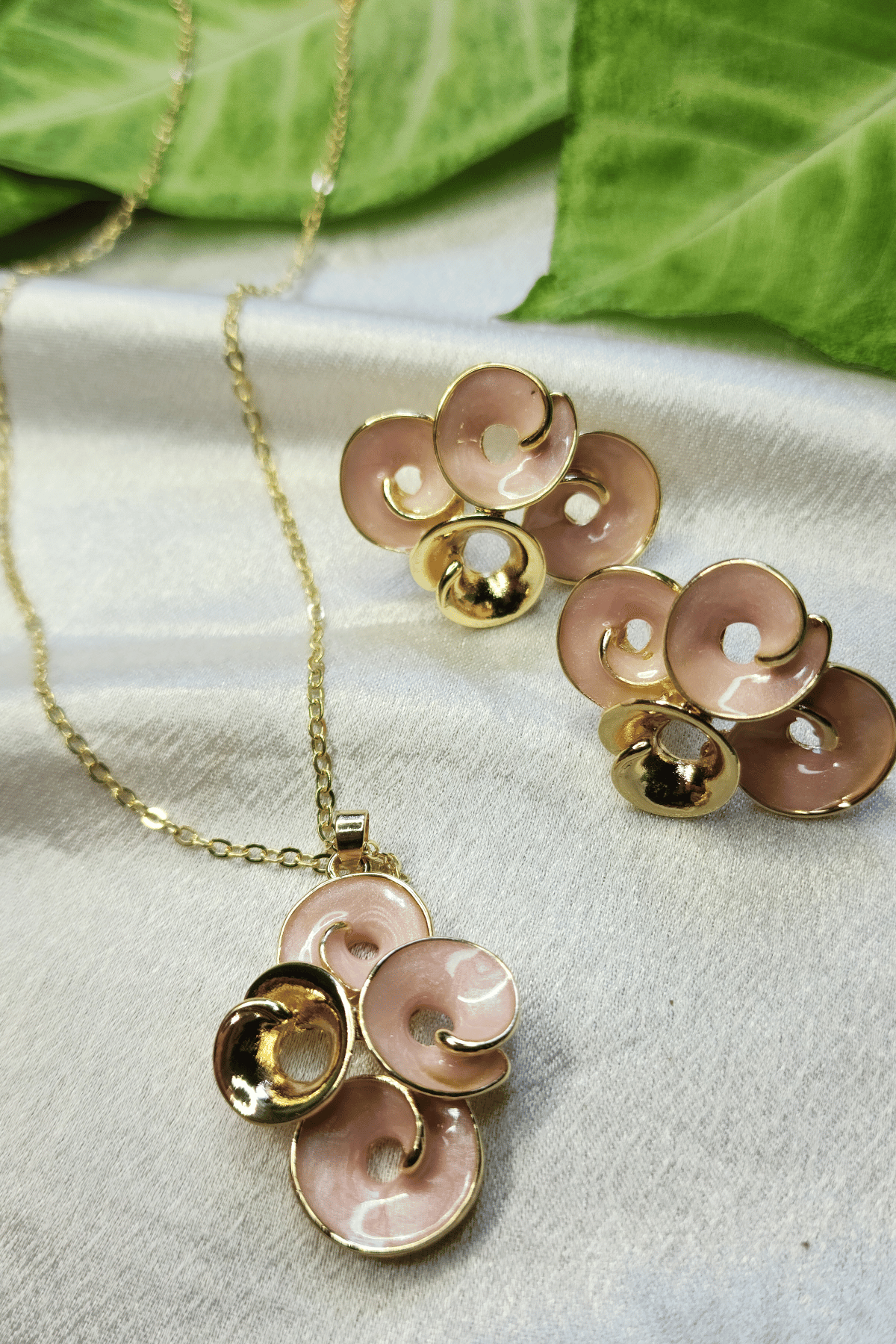 Pink Italian Enamel Pendant with Earrings