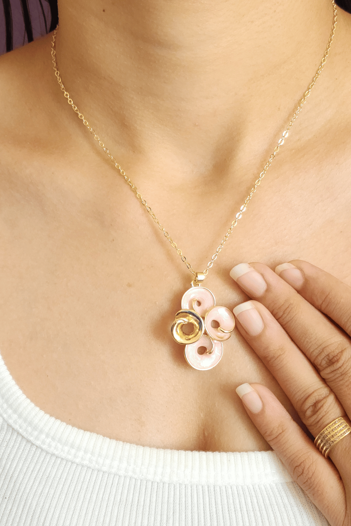 Pink Italian Enamel Pendant with Earrings