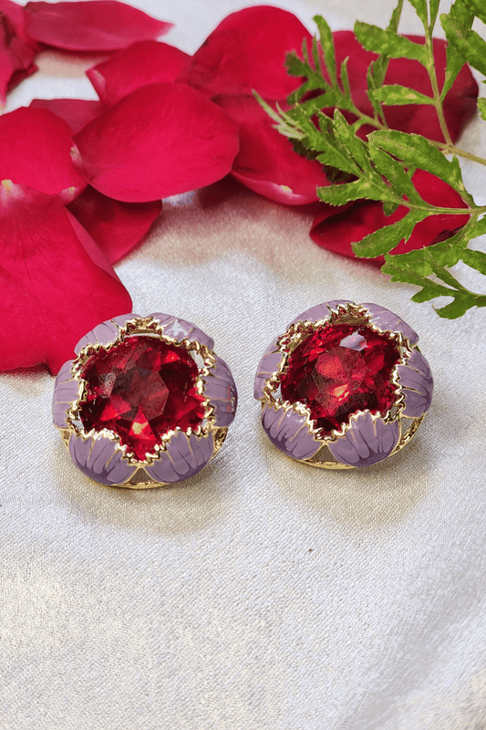 Purple Enamel Studs with Red Austrian Crystal