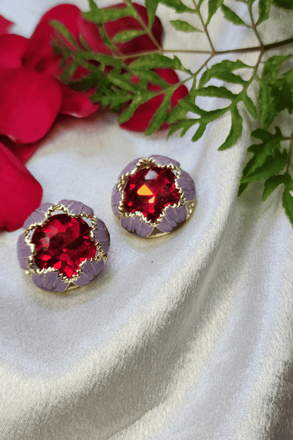 Purple Enamel Studs with Red Austrian Crystal