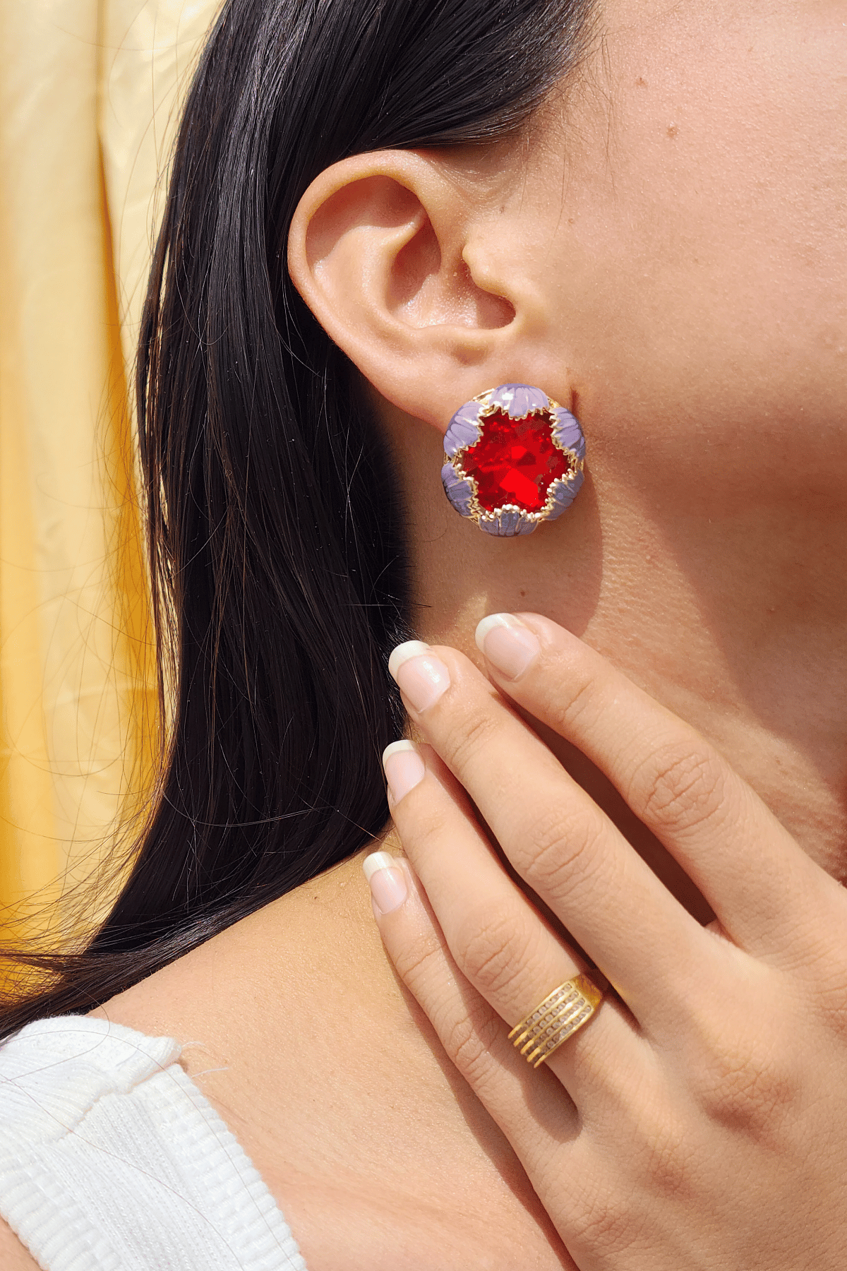 Purple Enamel Studs with Red Austrian Crystal