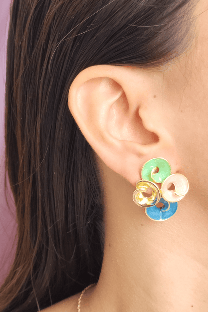 Multi-coloured Enamel Pendant with Earrings