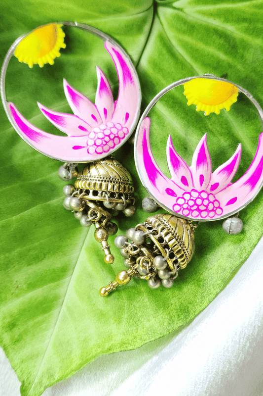 Lotus Motif Stud with Gold Jhumkas