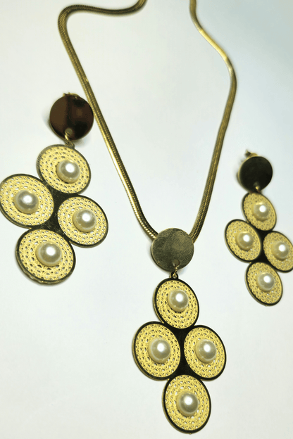 Italian Chain with Sphere Pearl Pendant & Earrings