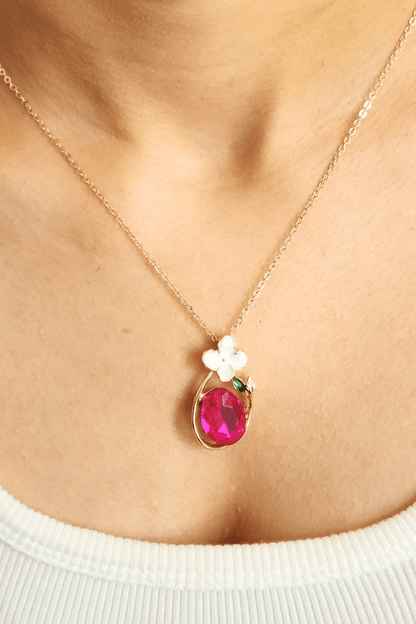 Austrian Crystal Pendant with Earrings in Gold Chain