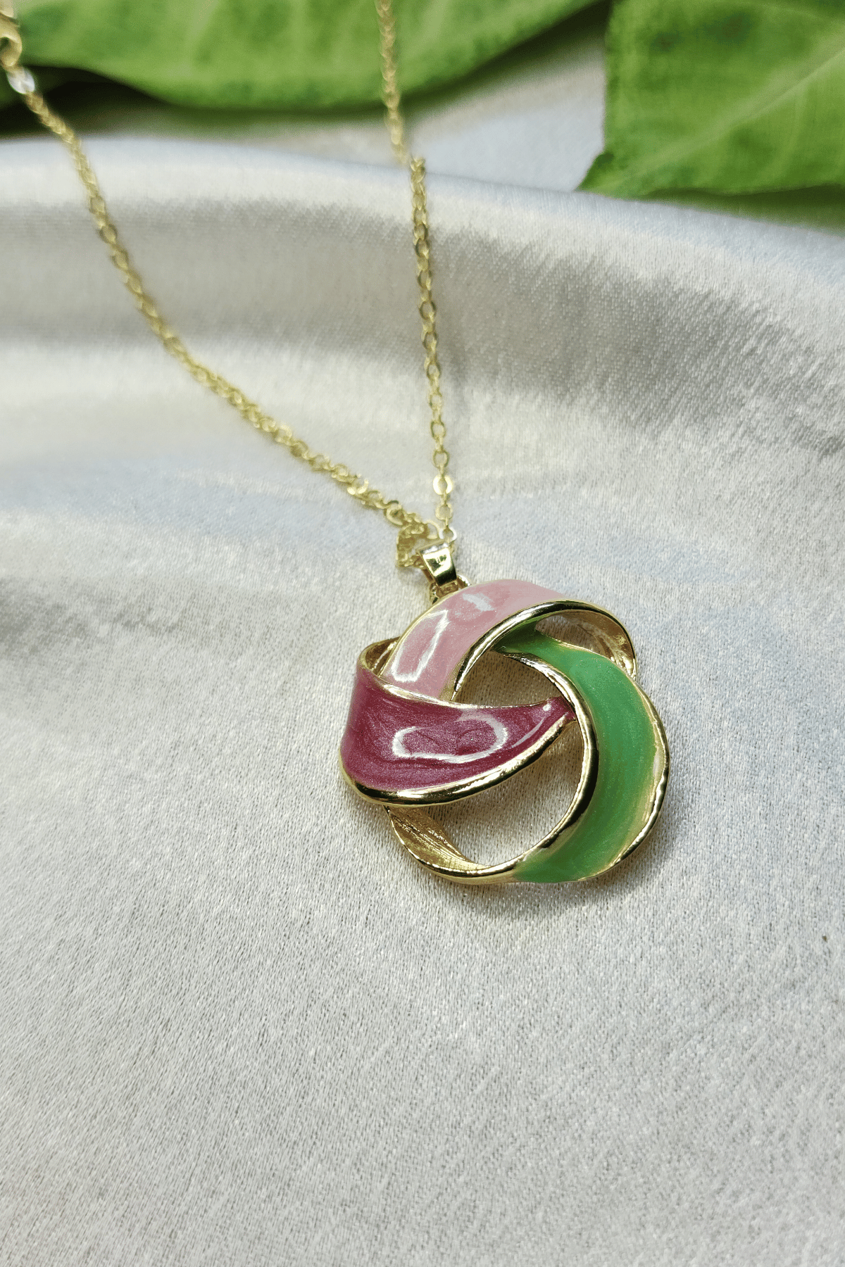 Multi-Coloured 3D Enamel Pendant & Earrings with Gold Chain