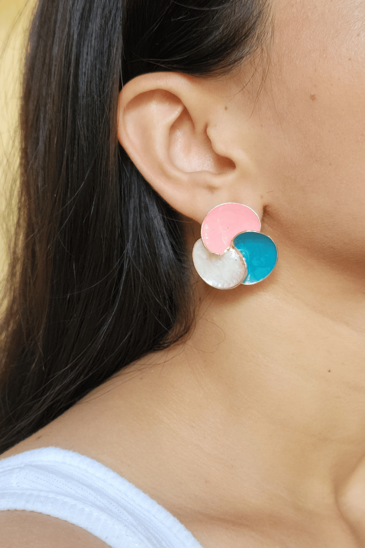 Multi-Coloured Enamel Pendant & Earrings with Gold Chain