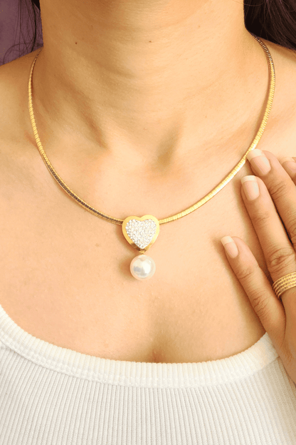 Italian Hasli with Heart Shaped Pearl Pendant & Earrings