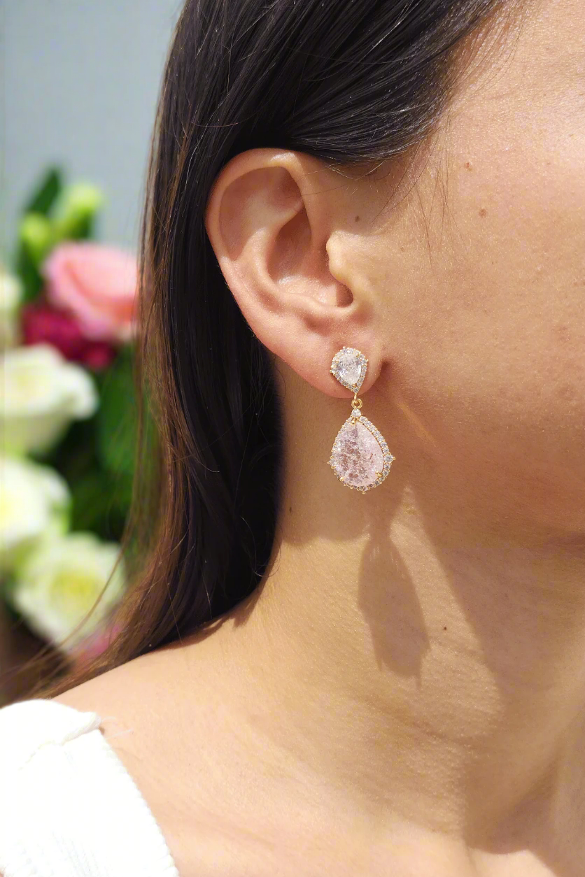 Pink Doublet Earrings with Solitaire