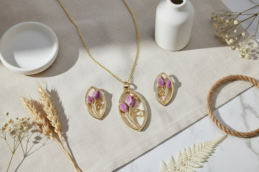 Elegant Tulip Inspired Diamond Look Pendant Jewellery Set with Earrings – AdorniaNX