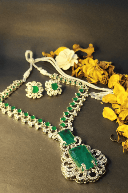 Nita Ambani Inspired Emerald Doublet Necklace & Earrings