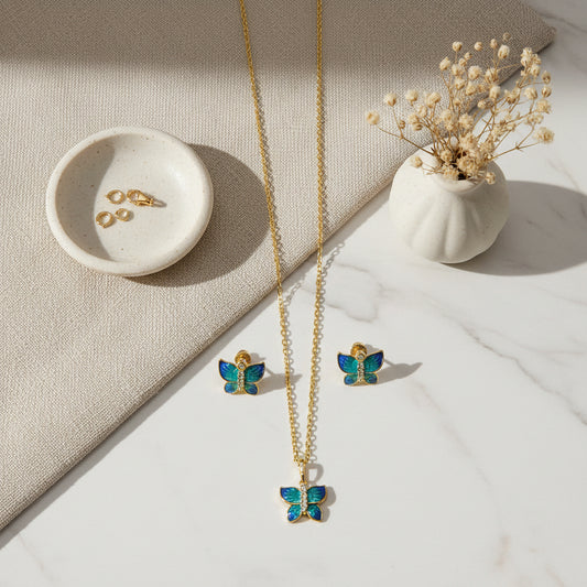 Luxury Butterfly Diamond Look Pendant Jewellery Set with Earrings – AdorniaNX