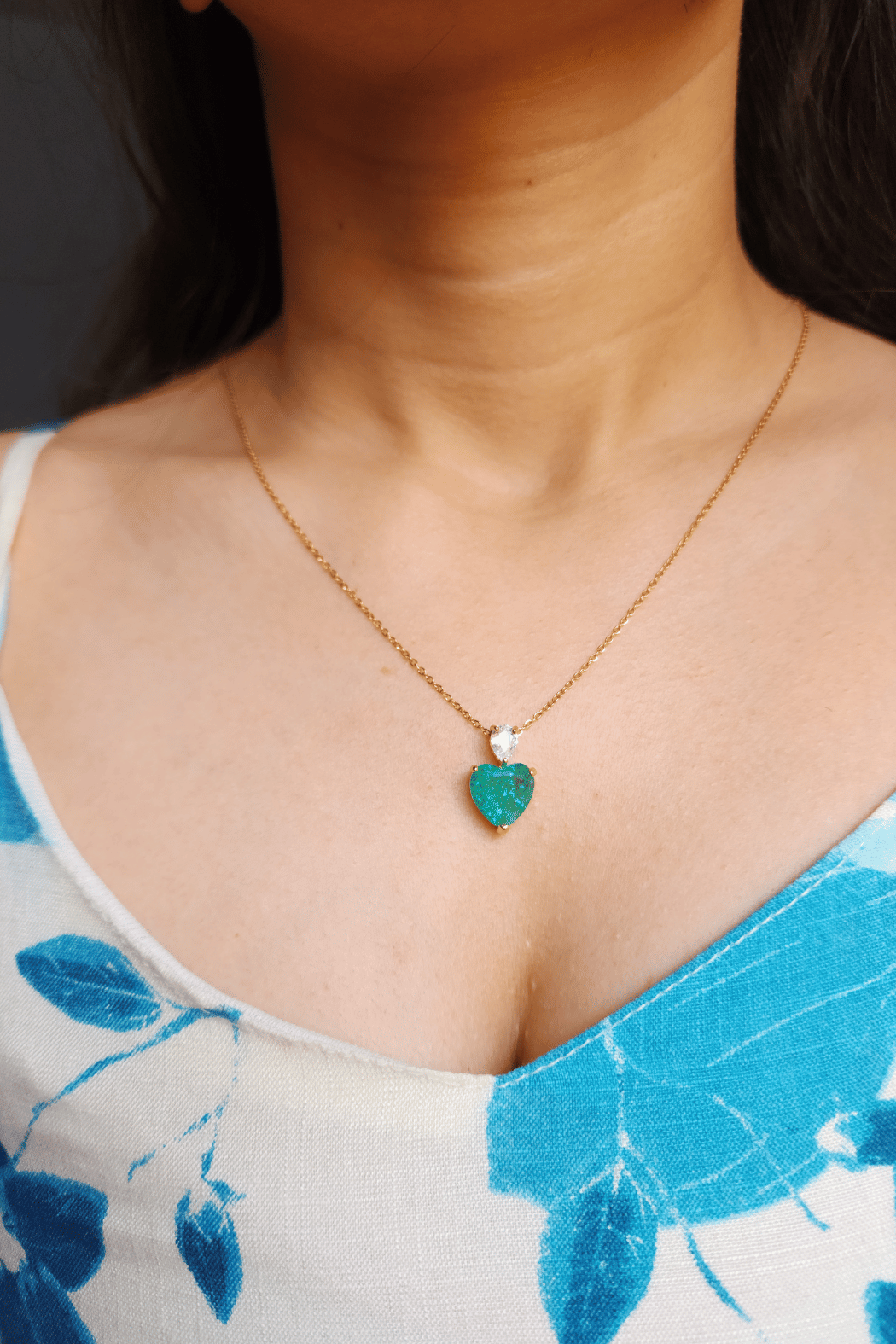 Heart Shaped Emerald Pendant with Earrings