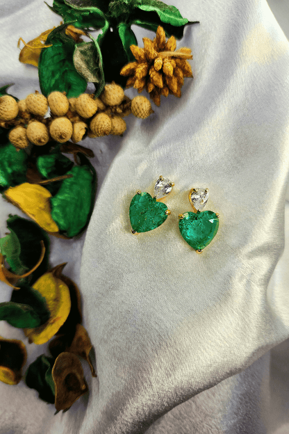 Heart Shaped Emerald Pendant with Earrings