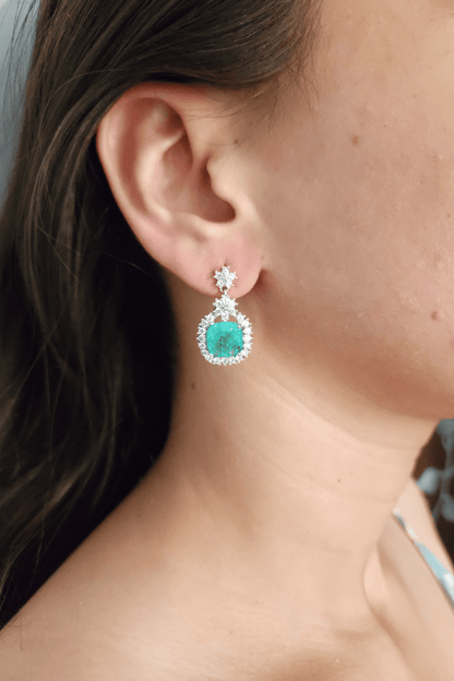 Emerald Pendant with Earrings - Silver